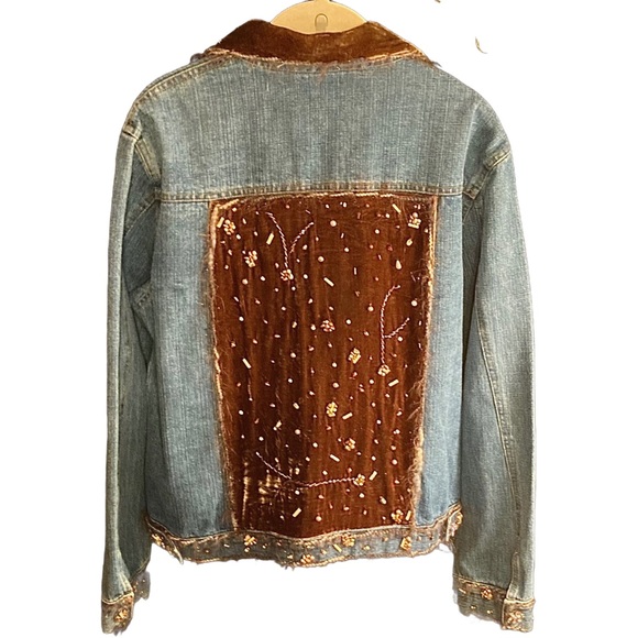 Spring Sale 🌼 Mary Frances beaded bejeweled fringe jean jacket snap up M/L - Picture 3 of 13